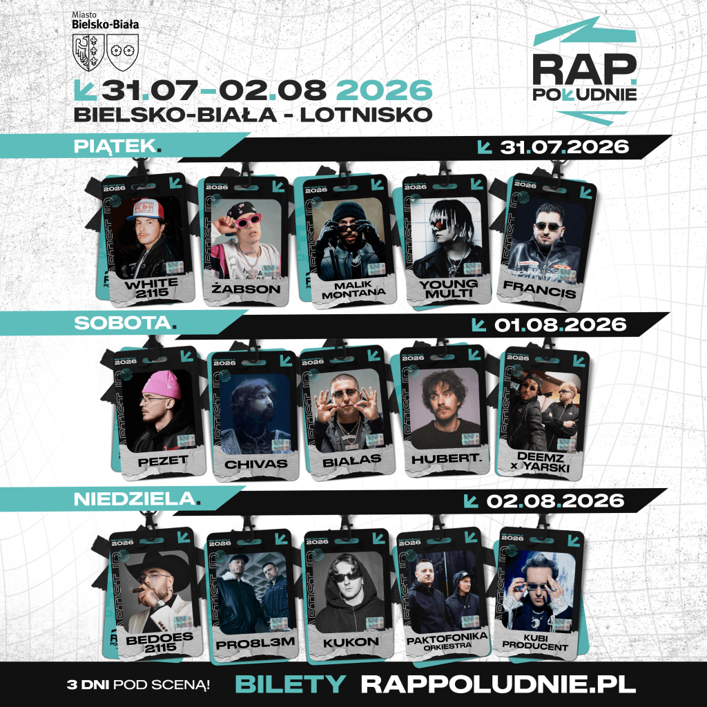 RAP POŁUDNIE - PLAKAT 2026 - BIELSKO-BIAŁA LOTNISKO RAP FESTIWAL [1x1]